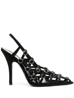 125Mm Embellished Suede Slingback Pumps