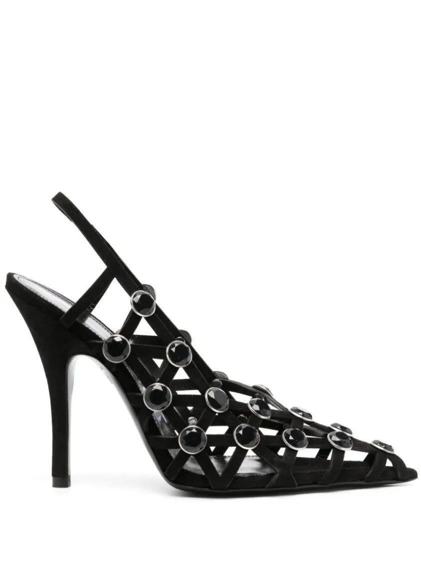 125Mm Embellished Suede Slingback Pumps