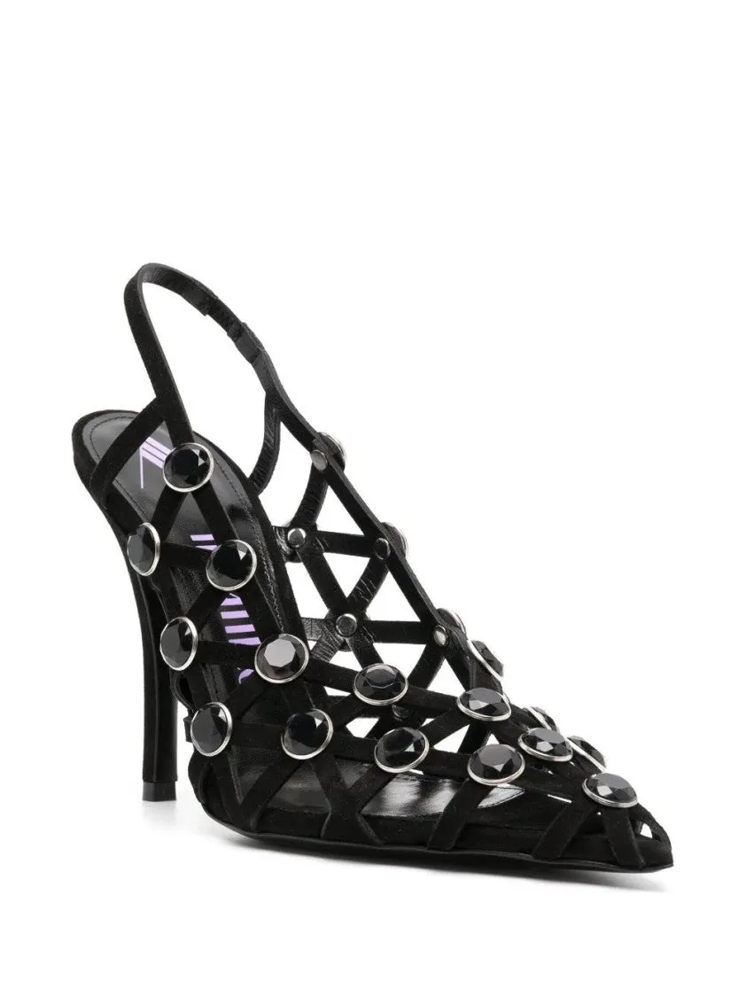 125Mm Embellished Suede Slingback Pumps