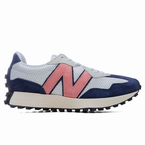 327 - White/Navy New Balance shoes for walking and running