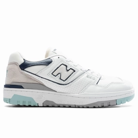 550 - White/Mint Navy New Balance shoes for walking and running