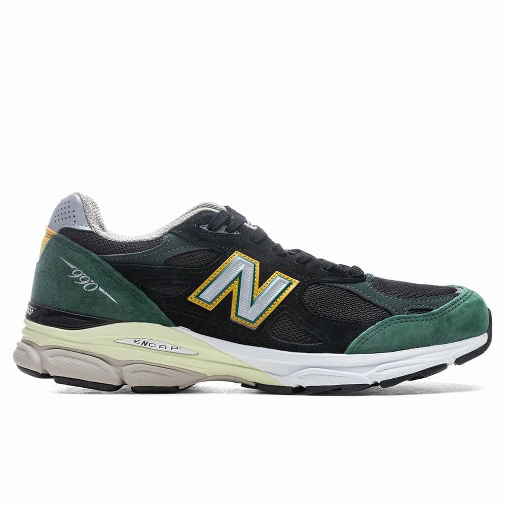 990v3 - Black/Green New Balance shoes for walking and running