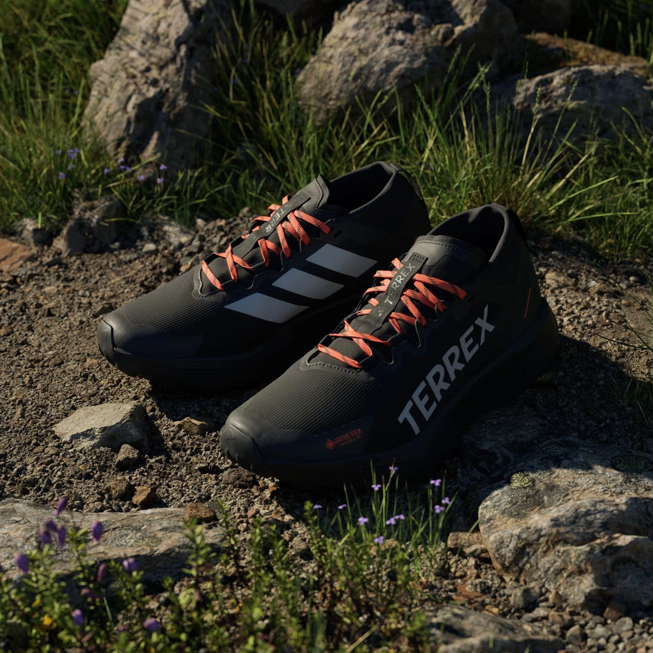 Adidas Terrex Agravic GTX Trail Running Shoe Core Black / Grey / Semi Impact Orange Versatile Training Shoes