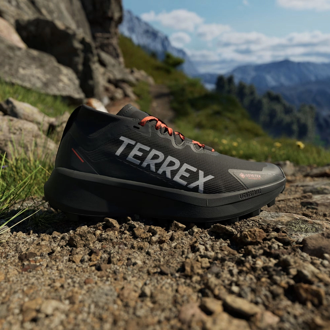 Adidas Terrex Agravic GTX Trail Running Shoe Core Black / Grey / Semi Impact Orange Versatile Training Shoes