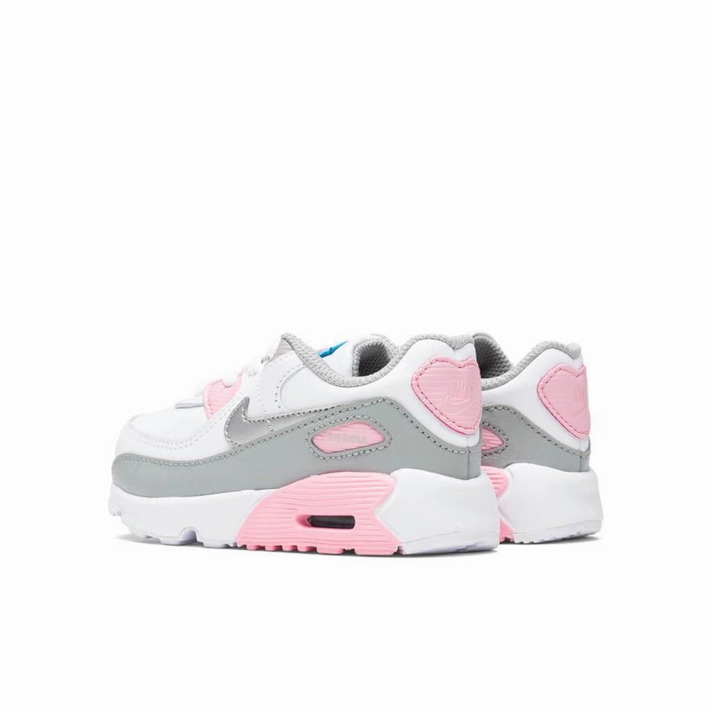 Air Max 90 LTR (TD) - Light Smoke Grey/Metallic Silver/White/Pink Nike Foam Comfort Trainers
