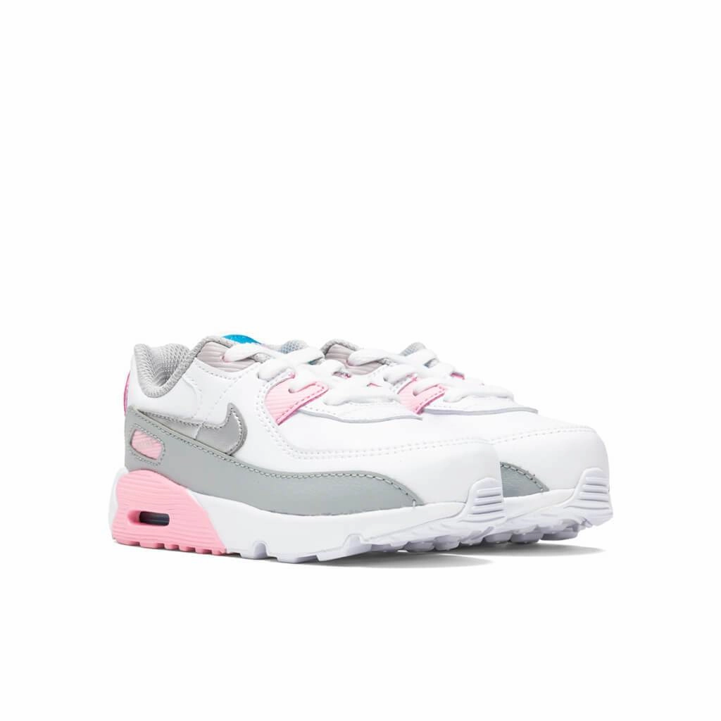 Air Max 90 LTR (TD) - Light Smoke Grey/Metallic Silver/White/Pink Nike Foam Comfort Trainers