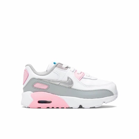 Air Max 90 LTR (TD) - Light Smoke Grey/Metallic Silver/White/Pink Nike trainers with responsive foam