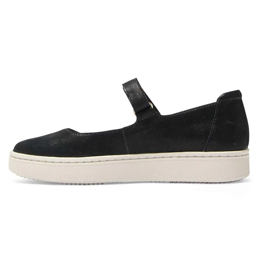 Albany Flat in Black Metallic Suede Suede