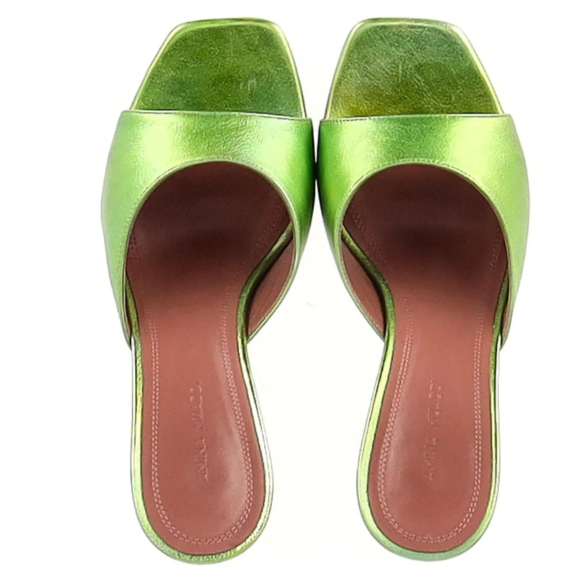 Amina Muaddi Lupita 95 Square Toe Mules in Green Leather