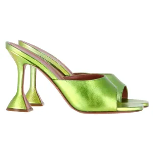 Amina Muaddi Lupita 95 Square Toe Mules in Green Leather