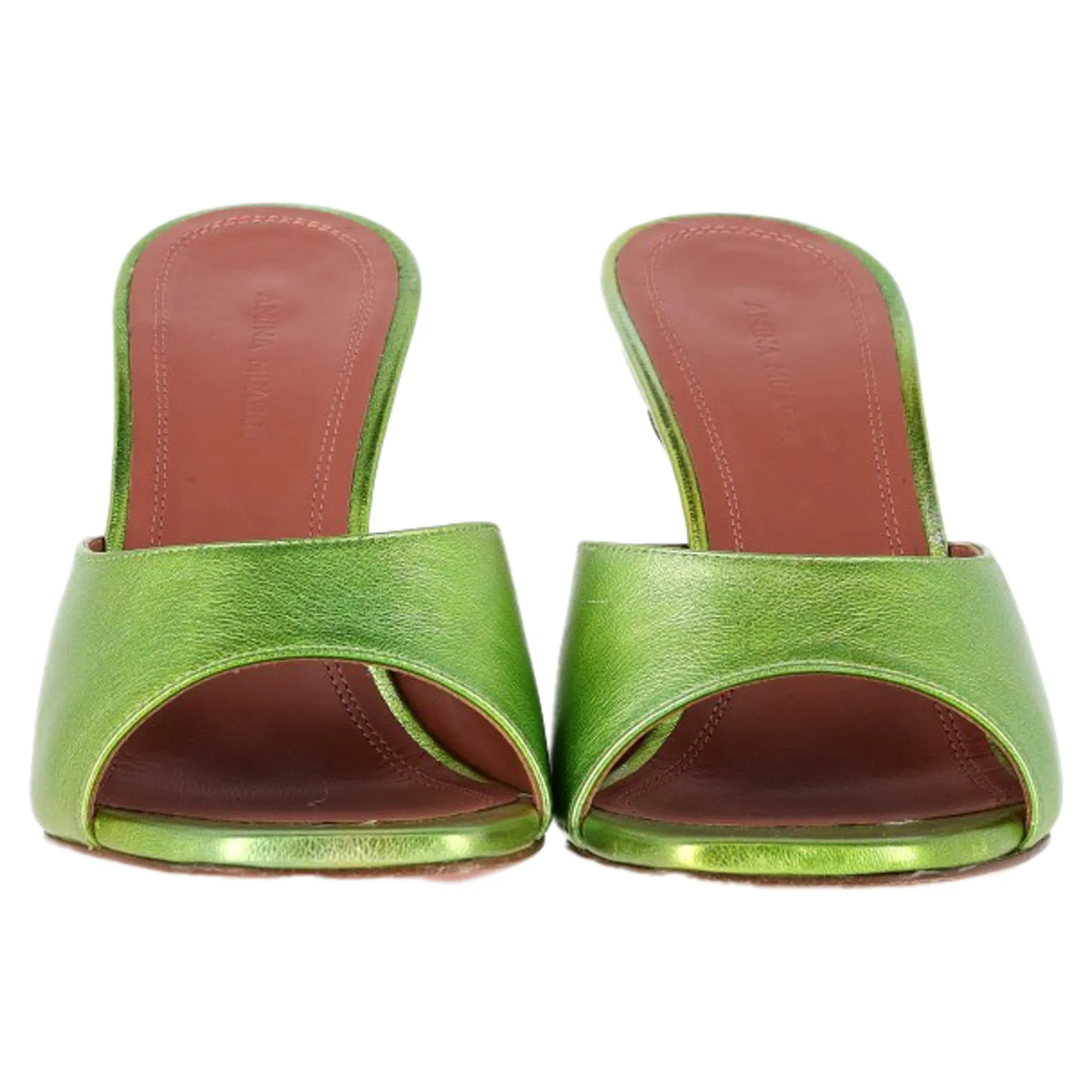 Amina Muaddi Lupita 95 Square Toe Mules in Green Leather