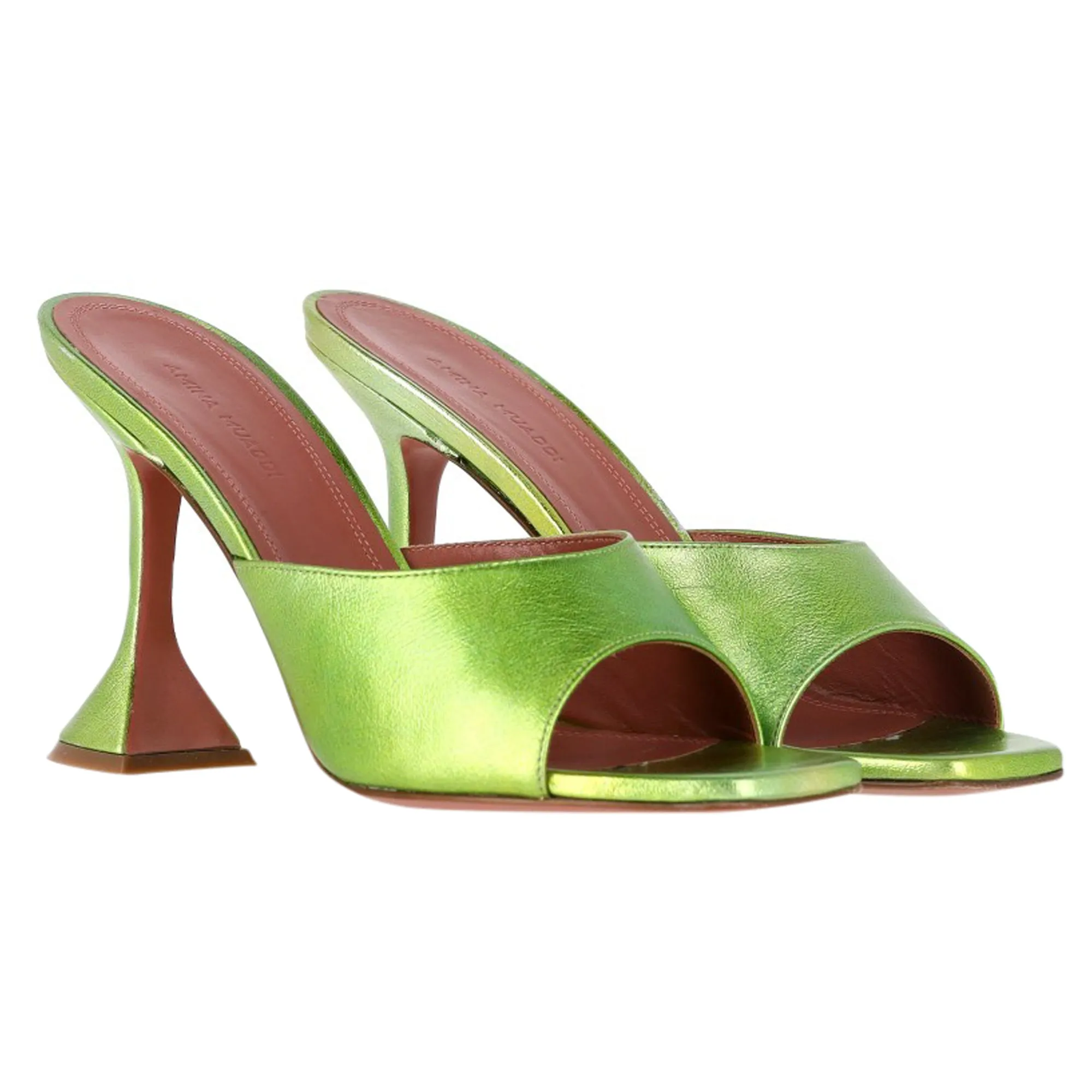 Amina Muaddi Lupita 95 Square Toe Mules in Green Leather
