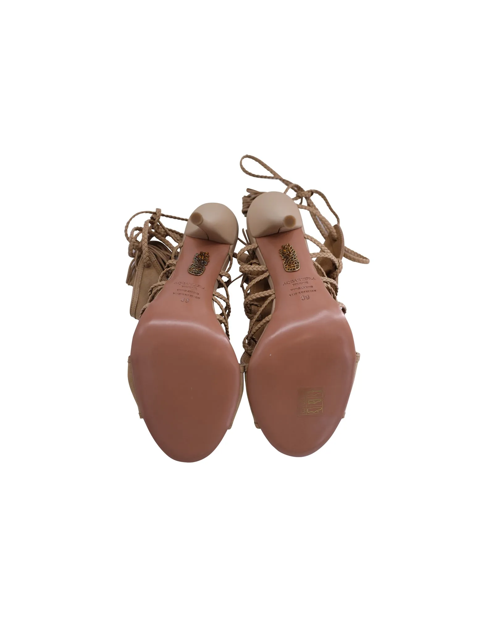 Aquazzura Sahara 105 Braided Lace-Up Sandals in Beige Suede
