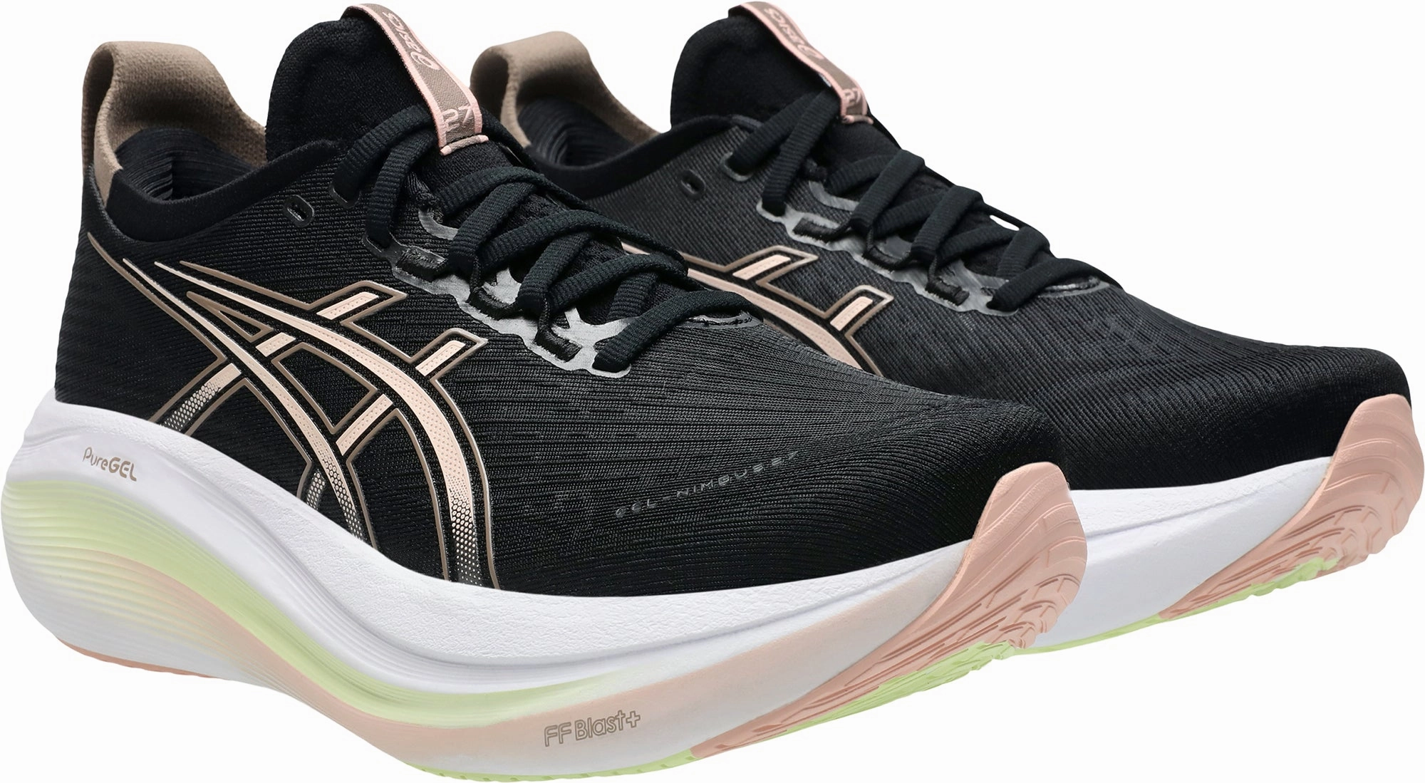 Asics Gel Nimbus 27 Womens Running Shoes - Black Flexible Athletic Fit