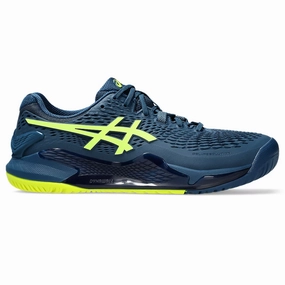Asics Gel-Resolution 9 Wide Men Tennis Shoes - Mako Blue/Safety Yellow Asics tennis shoes
