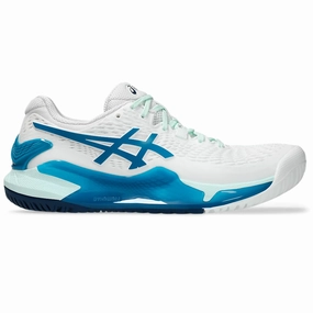 Asics Gel-Resolution 9 Women Tennis Shoes - White/Teal Blue Asics tennis shoes