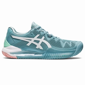 Asics Womens Gel Resolution 8 Smoke Blue/White Clay Tennis Shoes Asics tennis shoes