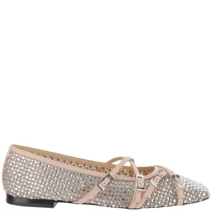 Ballet Flats With Crystal Embellishment And Adjustable Loops