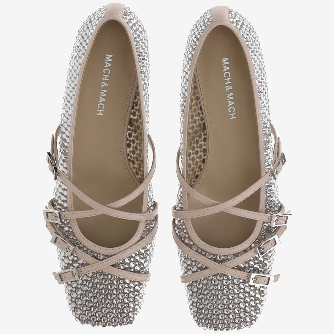 Ballet Flats With Crystal Embellishment And Adjustable Loops