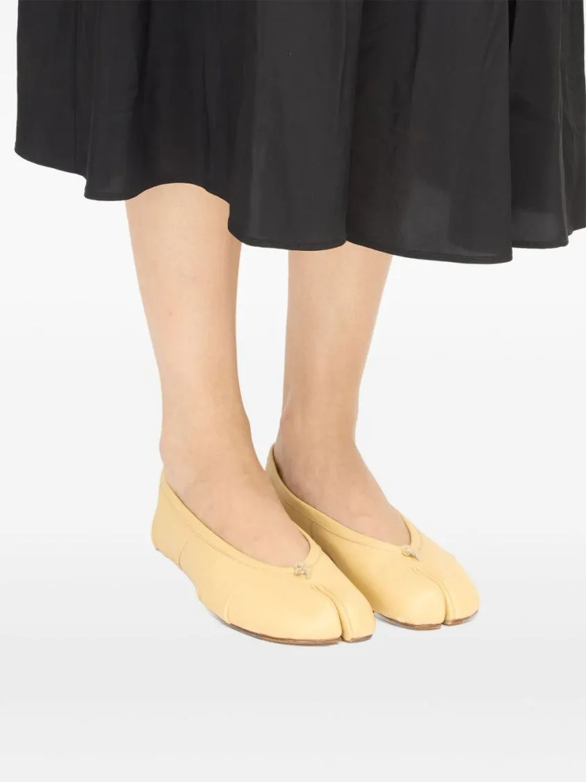 Beige Leather Tabi Ballerina Flats