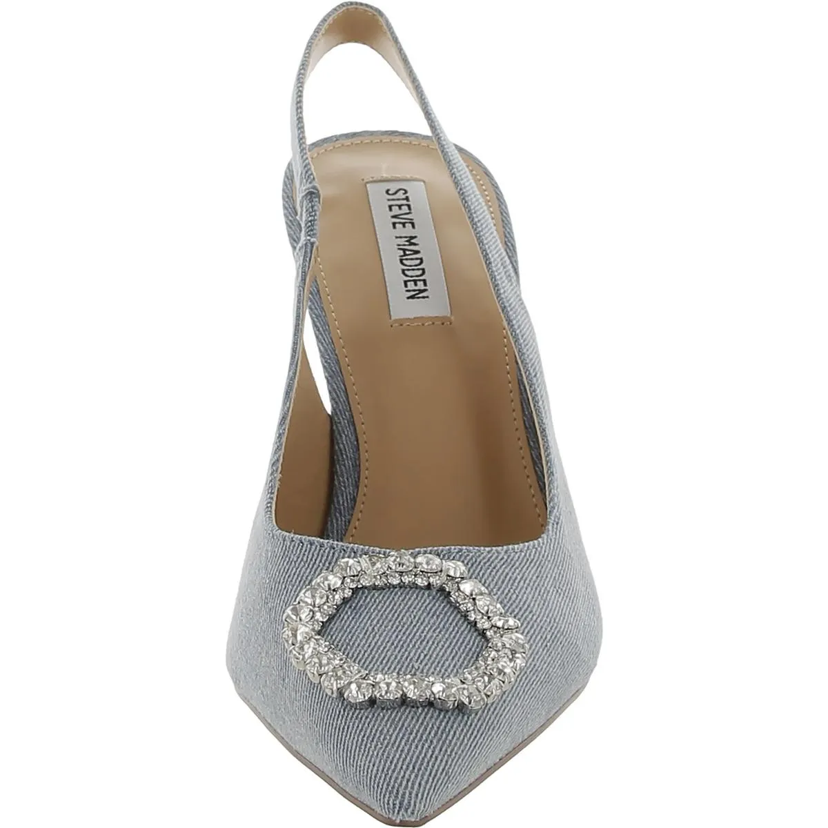 Beignet Womens Denim Pointed Toe Slingback Heels