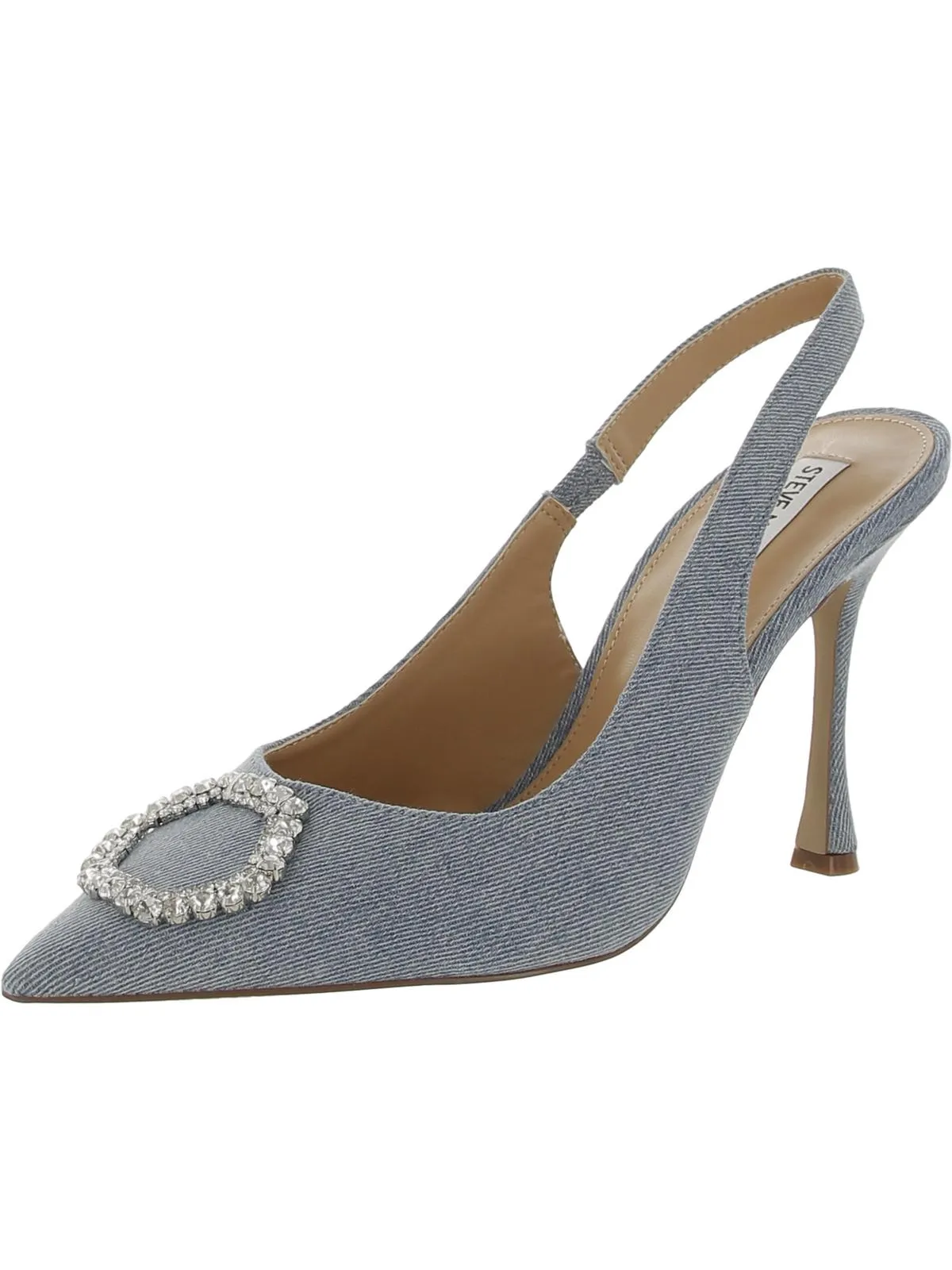 Beignet Womens Denim Pointed Toe Slingback Heels