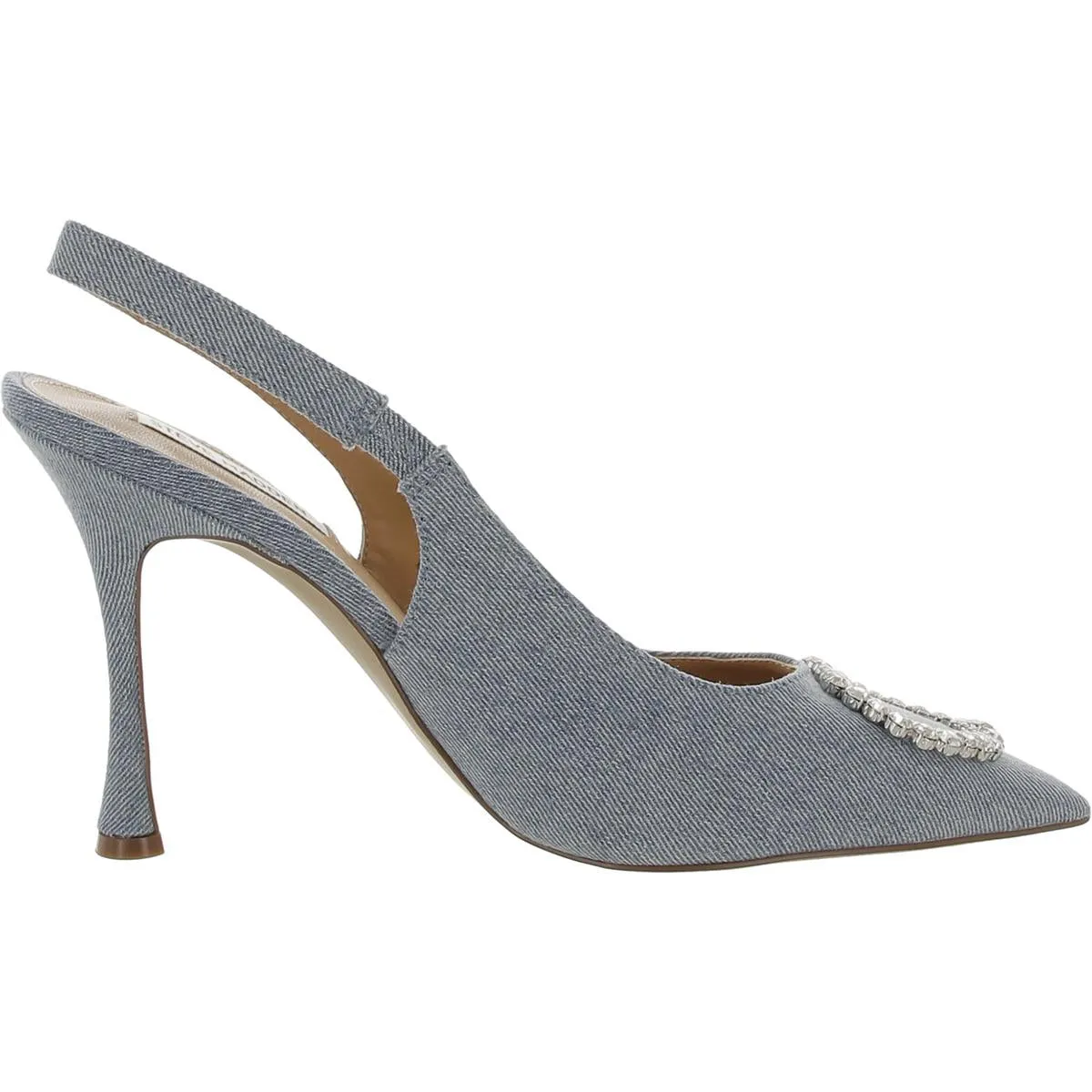 Beignet Womens Denim Pointed Toe Slingback Heels