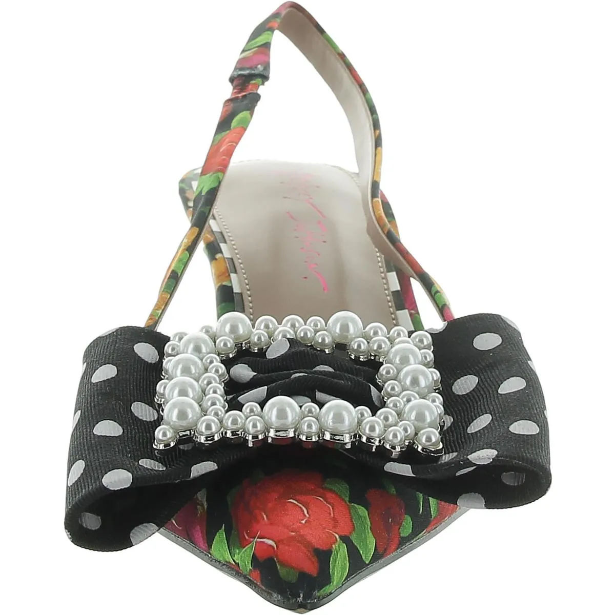 Birdy Womens Floral Print Embellished Kitten Heels