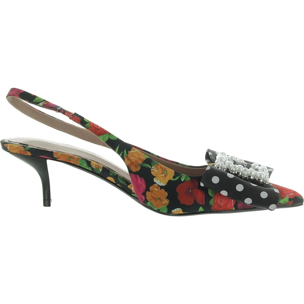Birdy Womens Floral Print Embellished Kitten Heels