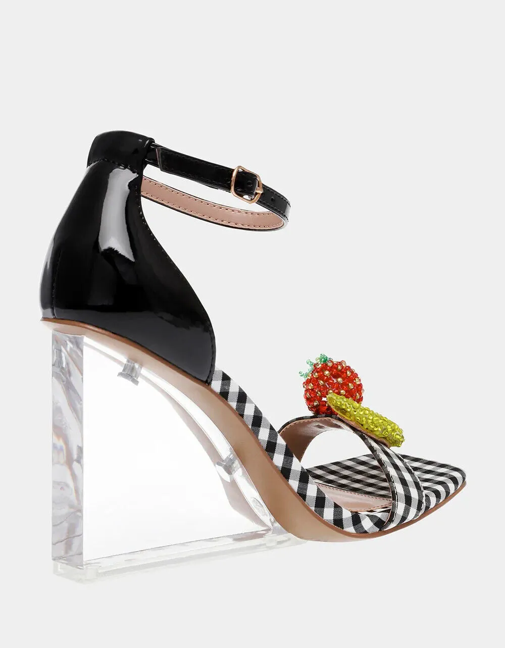 Blue by Betsey Johnson Harlen Ankle Strap Sandl Womens 7 Black Multi Heel ZPO554 (Black,7)