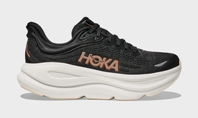 Bondi 9 Womens Running Shoes (Black/Gold) Trail-ready Hoka hiking shoes