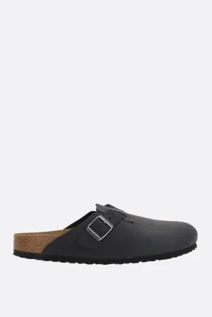 Boston BS flat mules in oiled leather (Narrow Fit)