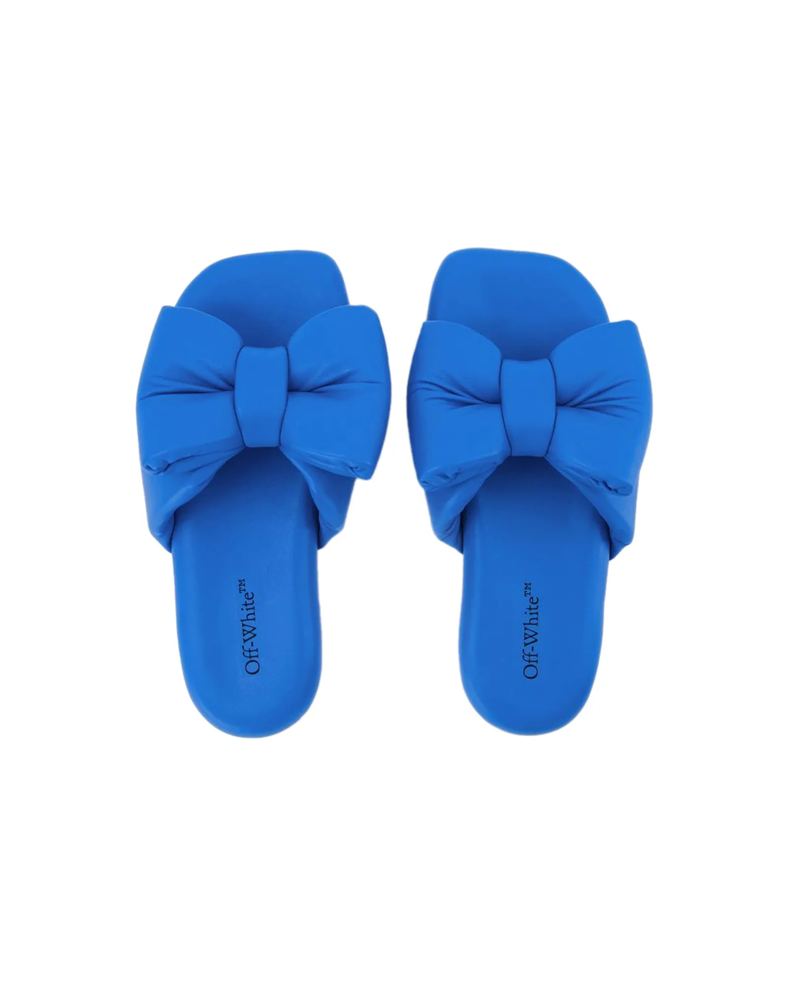 Bow Padded Slides - Off White - Blue - Leather