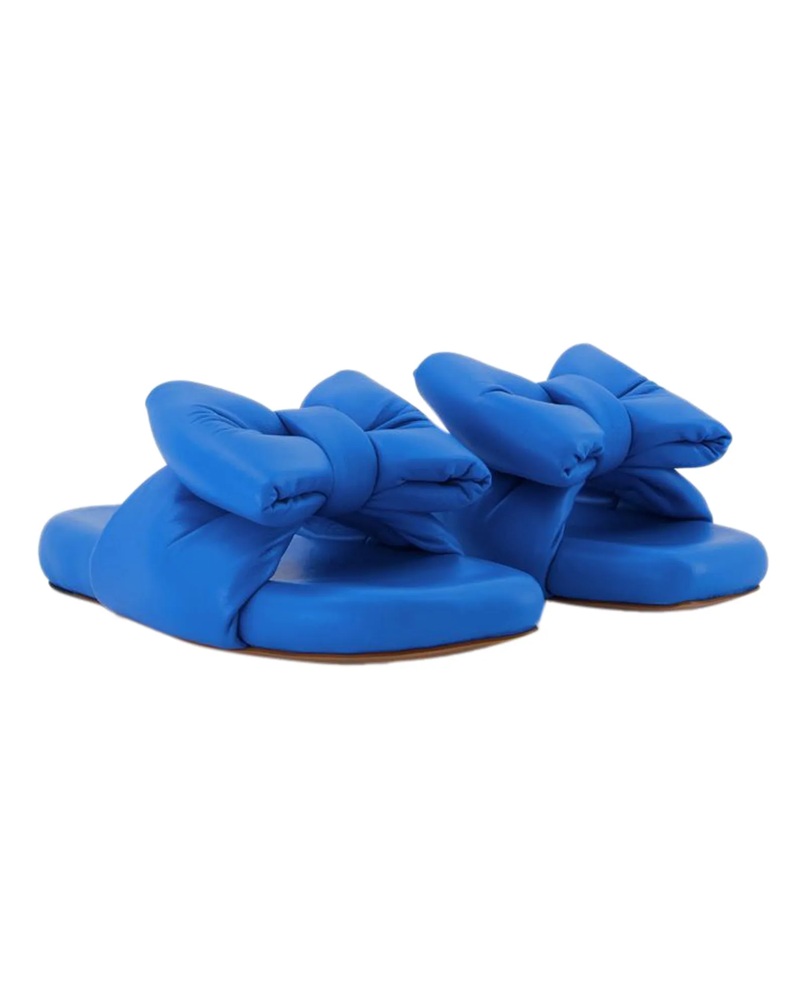 Bow Padded Slides - Off White - Blue - Leather