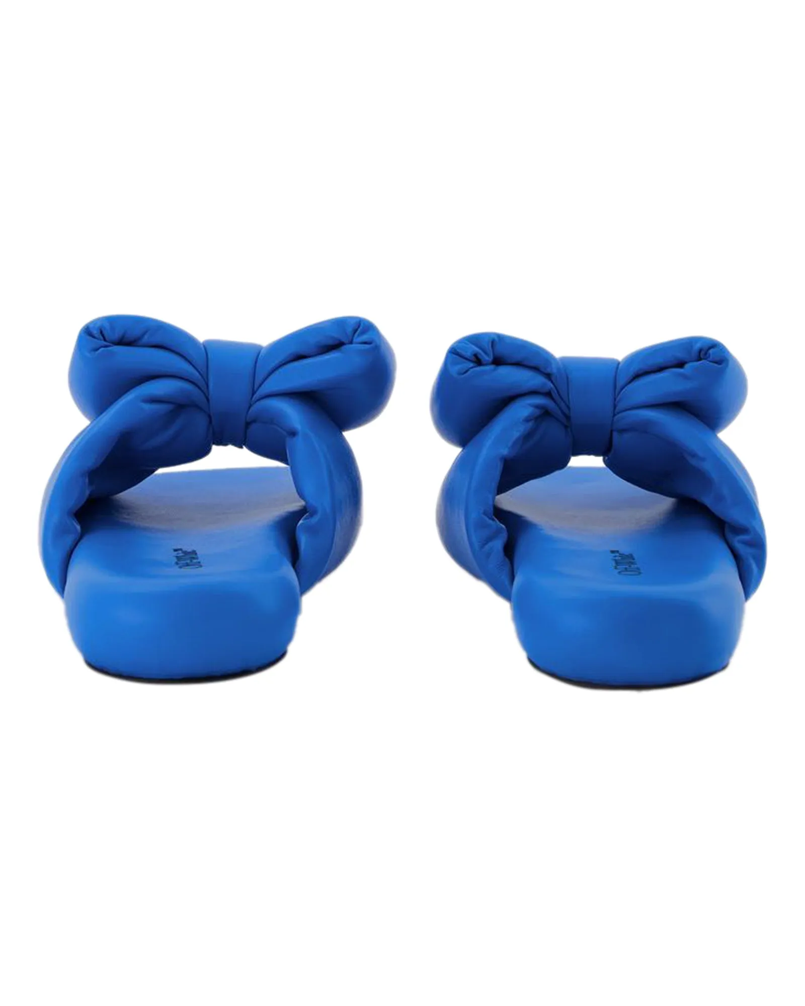Bow Padded Slides - Off White - Blue - Leather