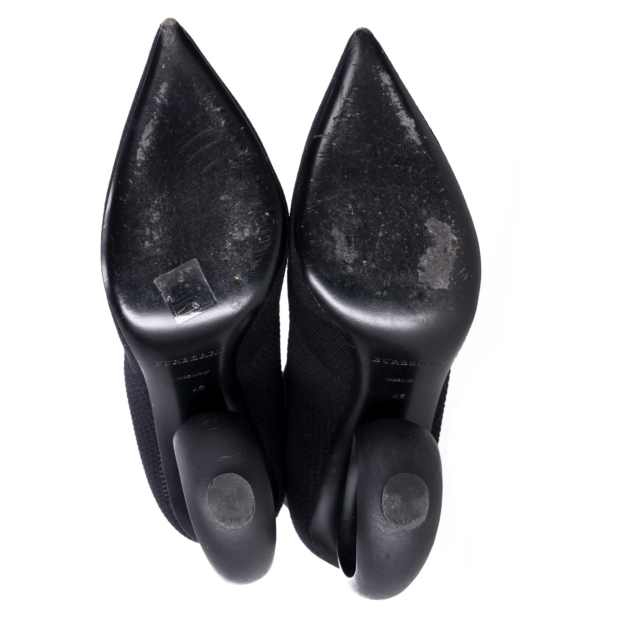 Burberry Kimberley Pointed Toe Ankle Boots in Black Knit Stretch Fabric