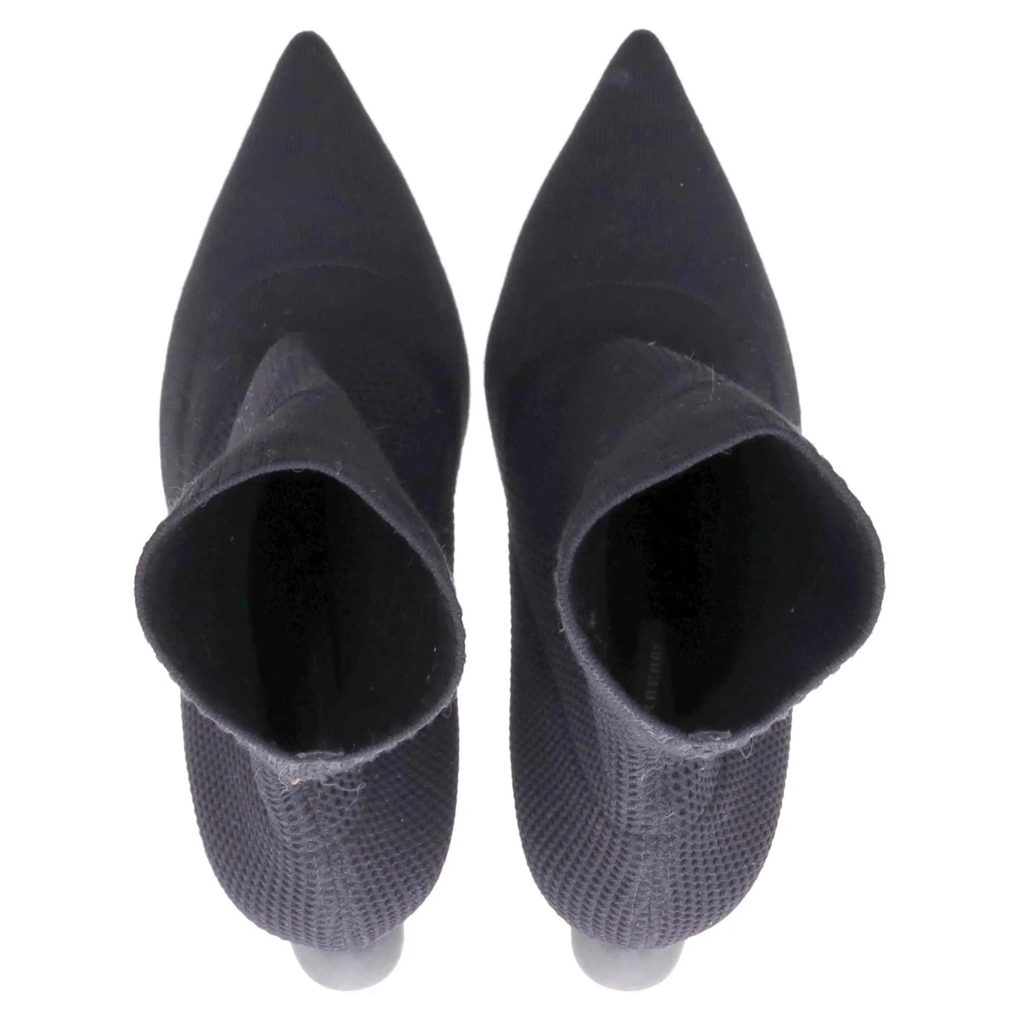 Burberry Kimberley Pointed Toe Ankle Boots in Black Knit Stretch Fabric