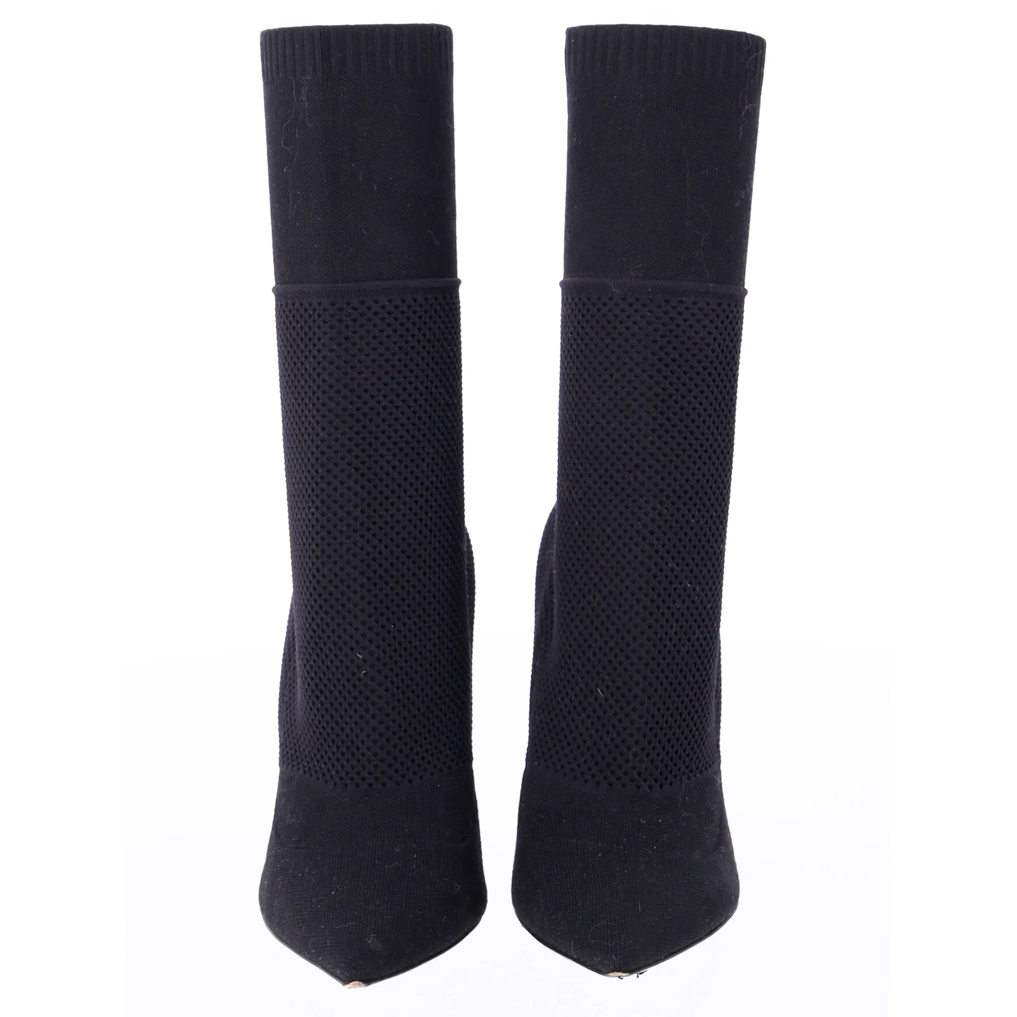 Burberry Kimberley Pointed Toe Ankle Boots in Black Knit Stretch Fabric