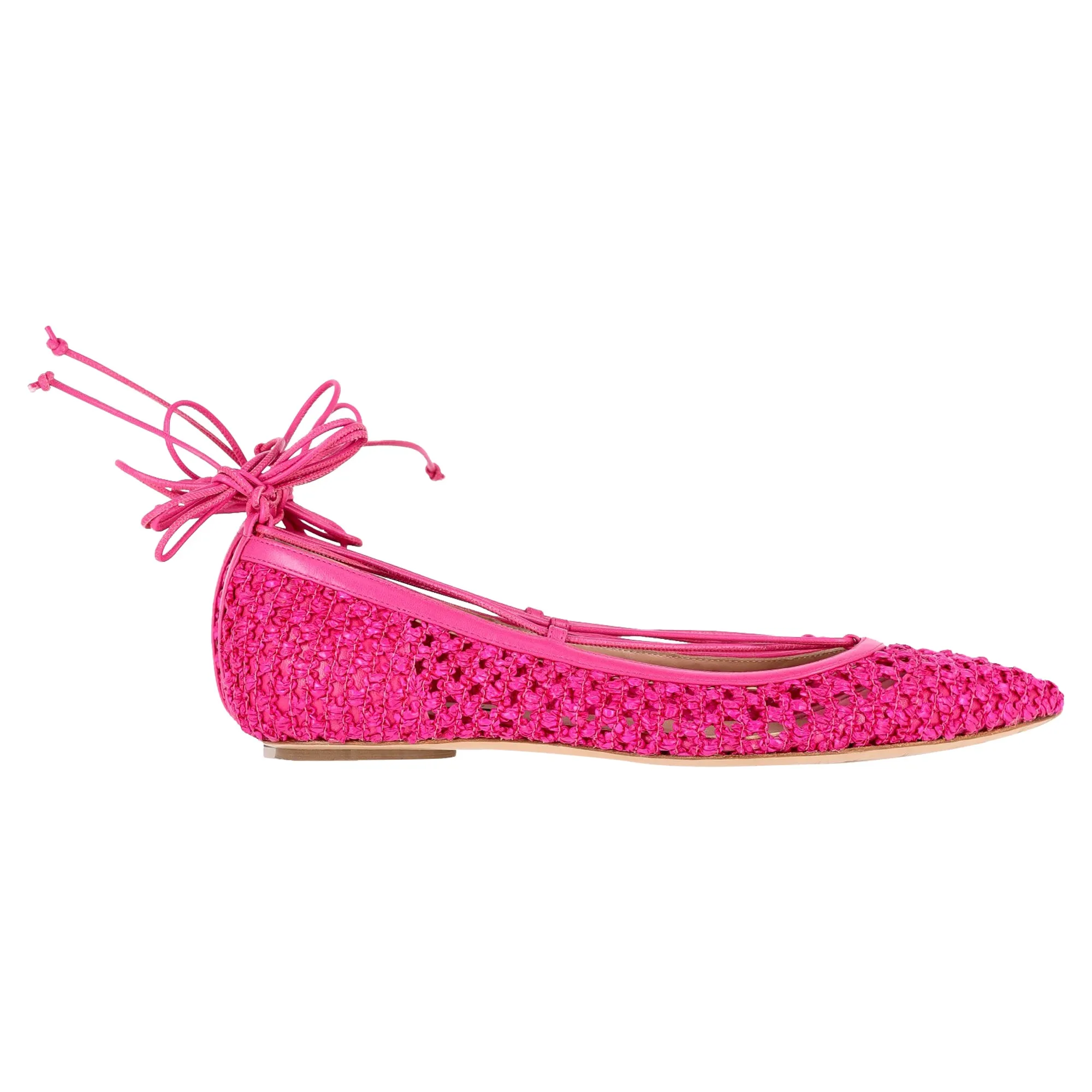 Casadei Ankle-Wrap Ballet Flats in Pink Leather