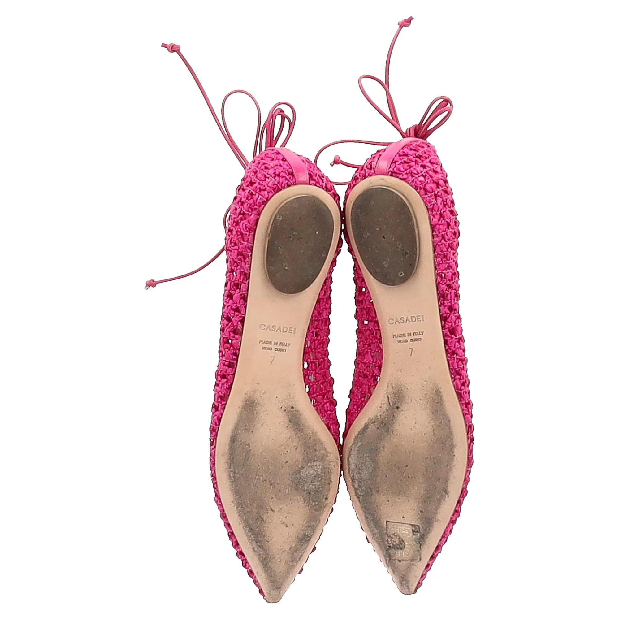 Casadei Ankle-Wrap Ballet Flats in Pink Leather