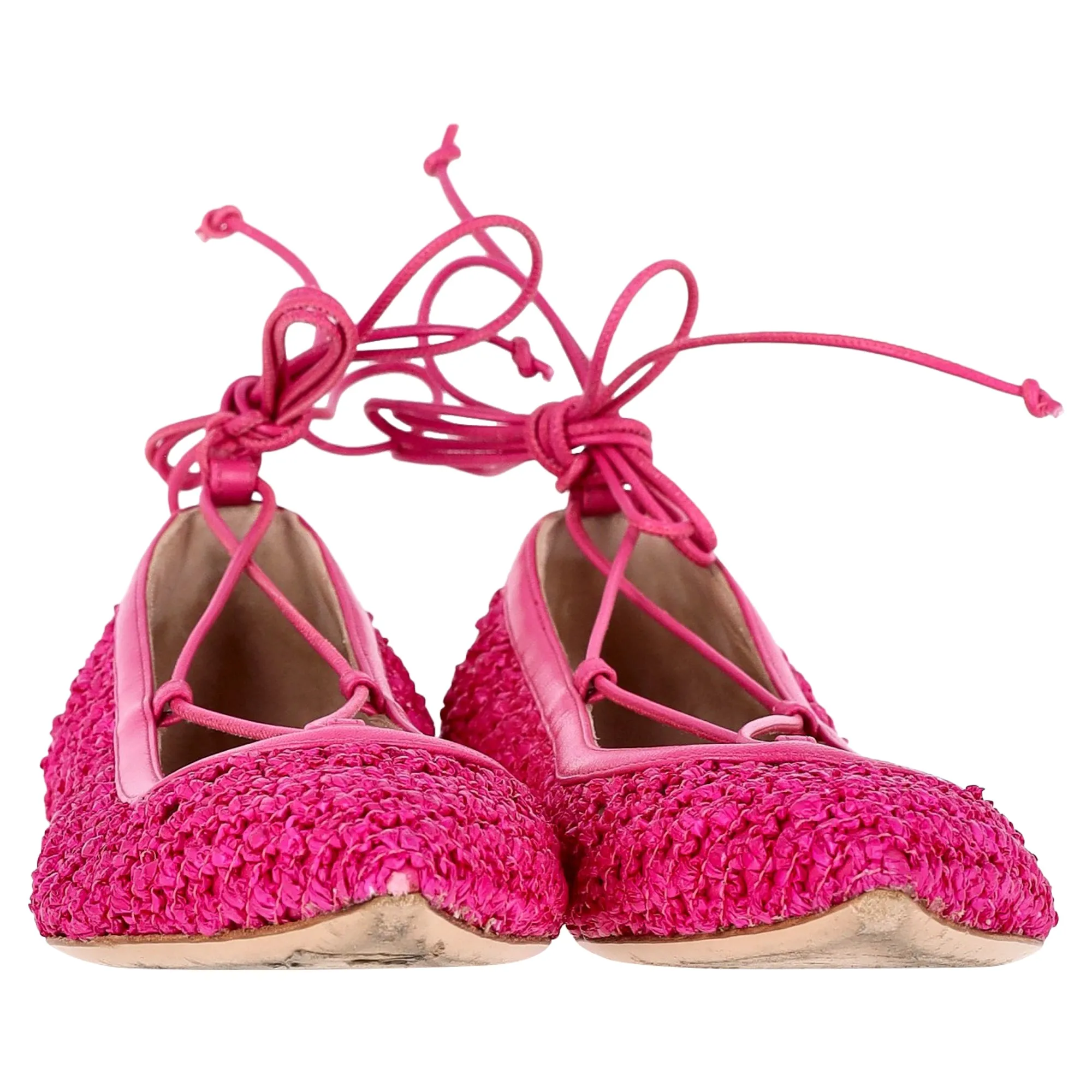 Casadei Ankle-Wrap Ballet Flats in Pink Leather
