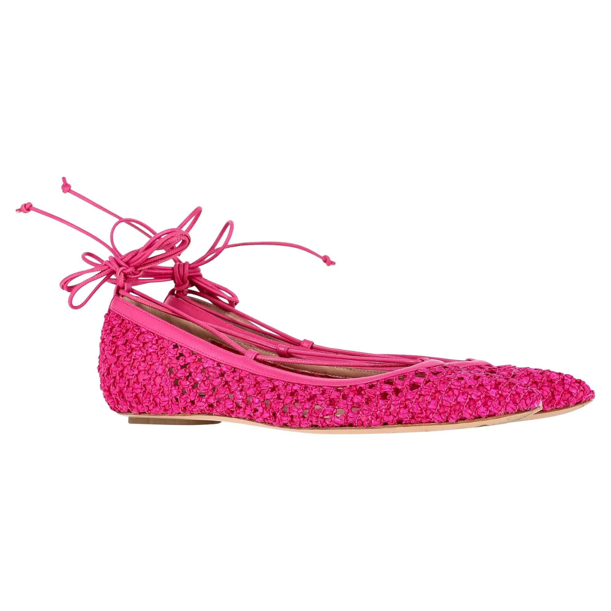 Casadei Ankle-Wrap Ballet Flats in Pink Leather