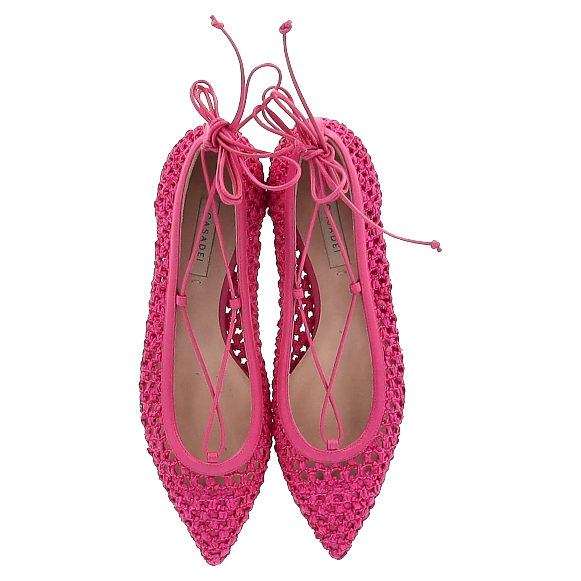 Casadei Ankle-Wrap Ballet Flats in Pink Leather