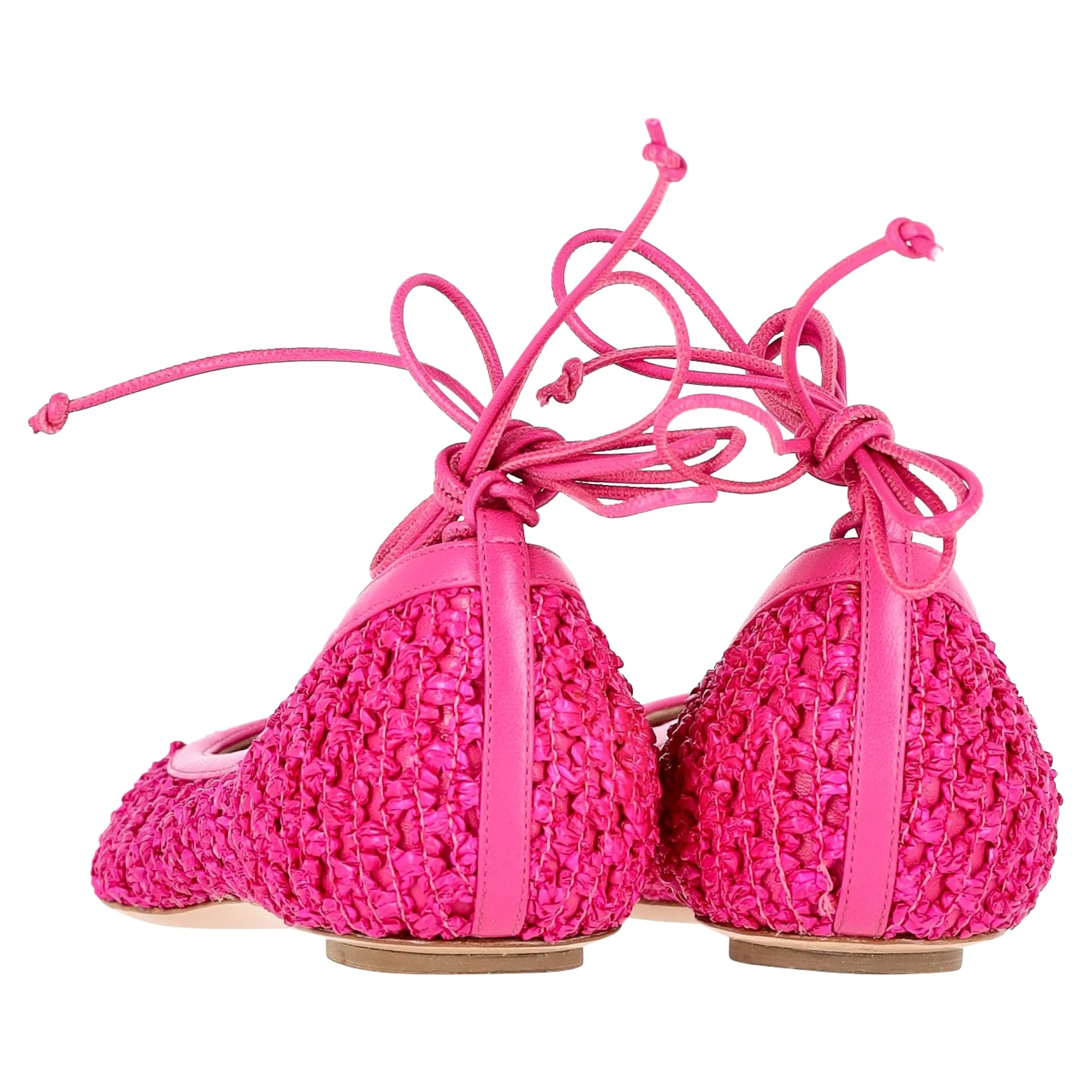 Casadei Ankle-Wrap Ballet Flats in Pink Leather