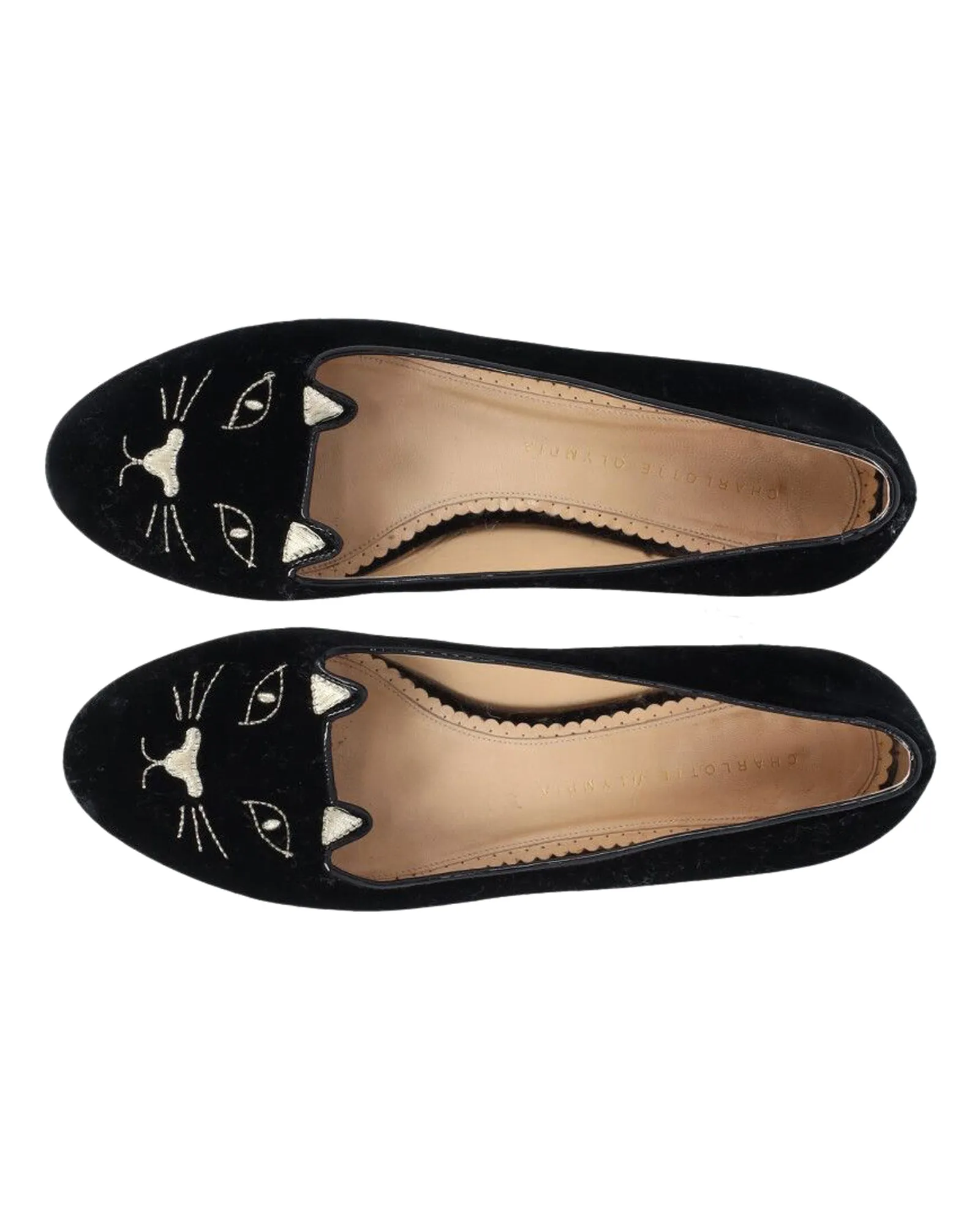 Charlotte Olympia Kitty Ballet Flats in Black Suede