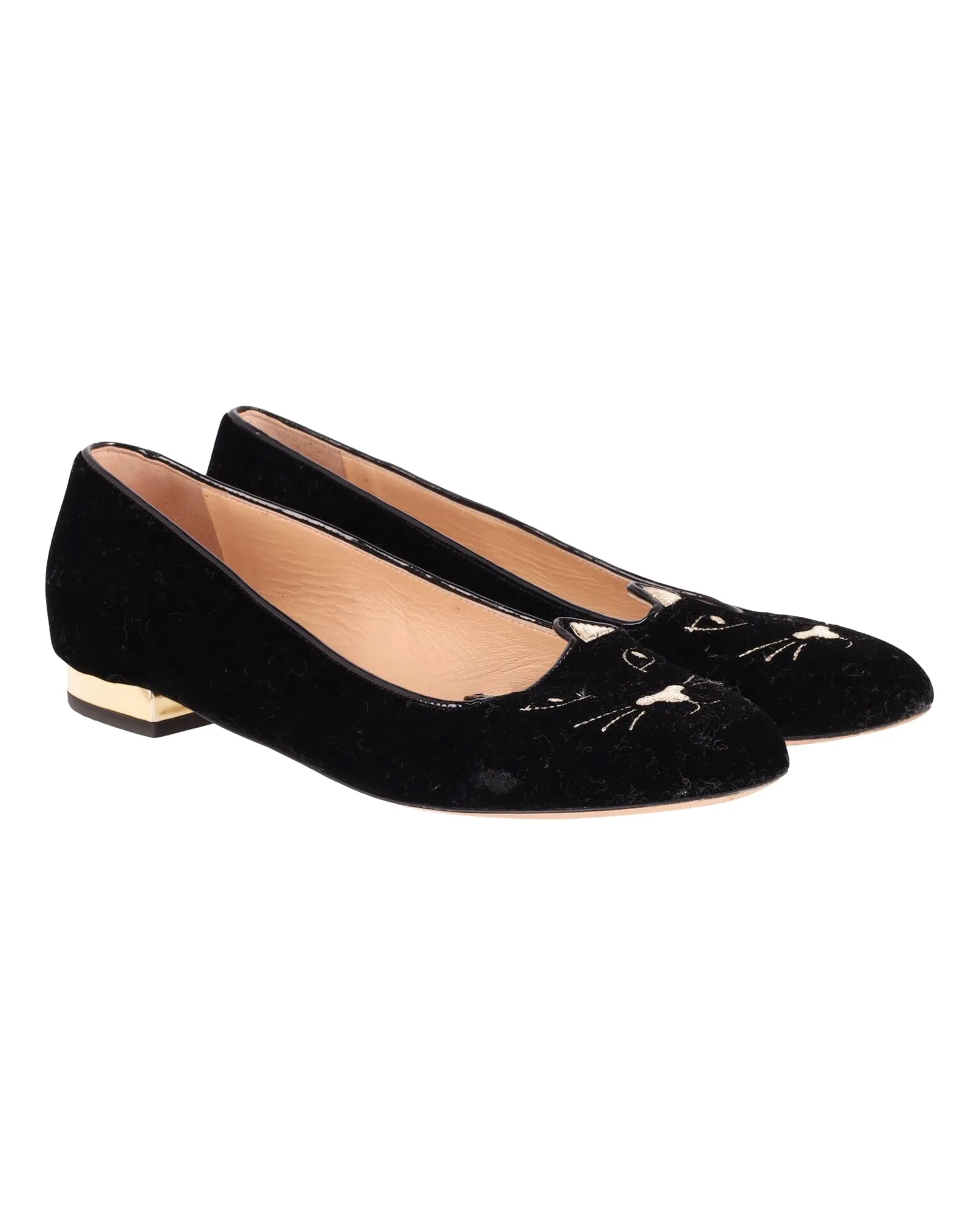 Charlotte Olympia Kitty Ballet Flats in Black Suede