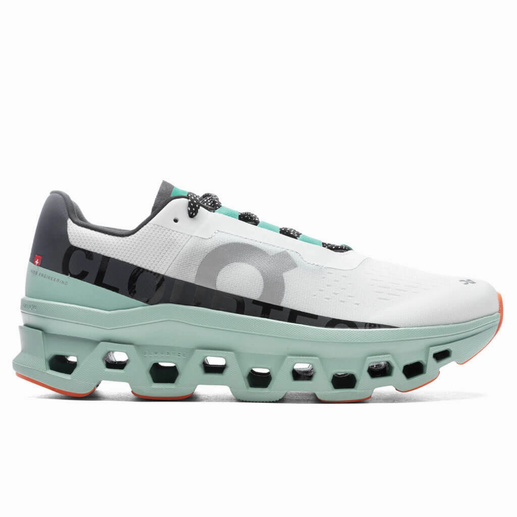 Cloudmonster - Undyed-White/Creek On running shoes with cloud cushioning