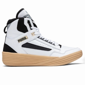 Clyde All Pro Kuzma Mid - White/Pebble Puma shoes with suede and modern shape