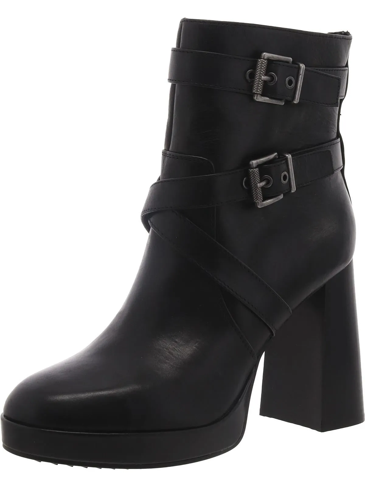 Coliana Womens Leather Stacked Heel Booties