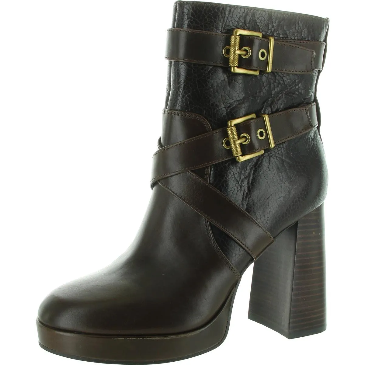 Coliana Womens Leather Stacked Heel Booties